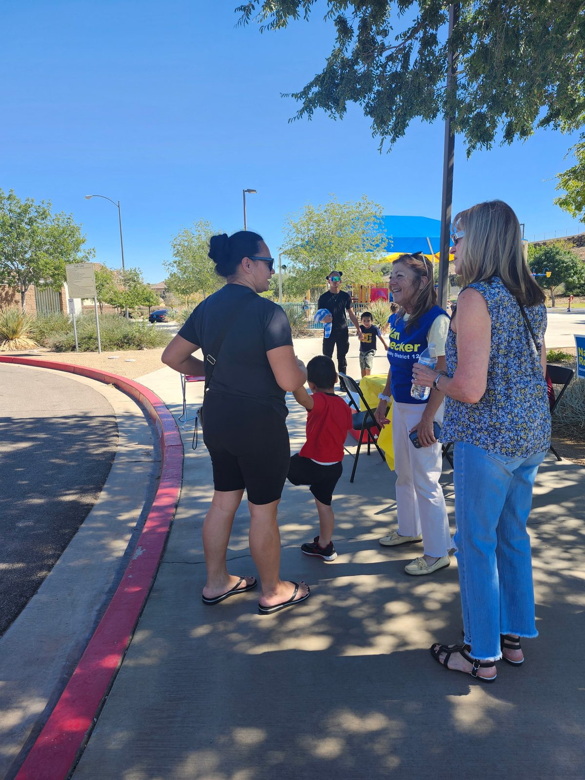 Nancy Roecker meeting families at a neighborhood park
